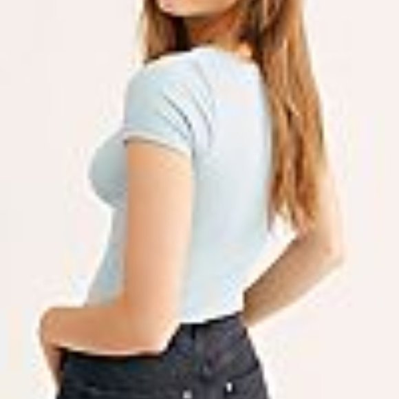 Free People Cap Sleeve Seamless Blue Crop Cami Top - Picture 2 of 7